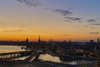 Solnedgång över Stockholm från Katarinahissen